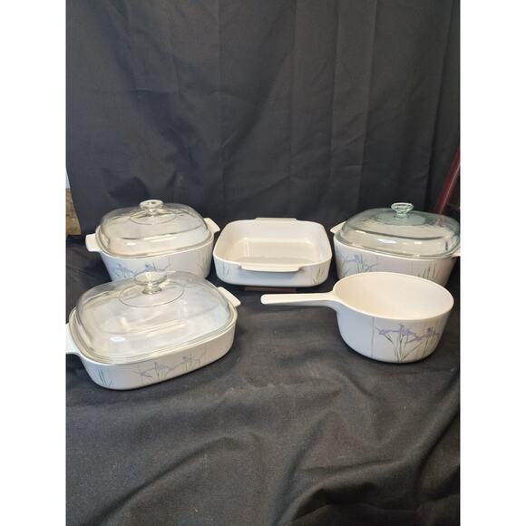 Corning Ware Other - Corning Ware Shadow Iris Casserole Dishes Set Of 5 Dishes With 3 LIDS = 8 Pieces